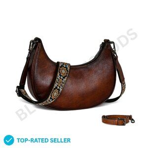 Brand New HESHE Hobo Brown Leather Crossbody Bag